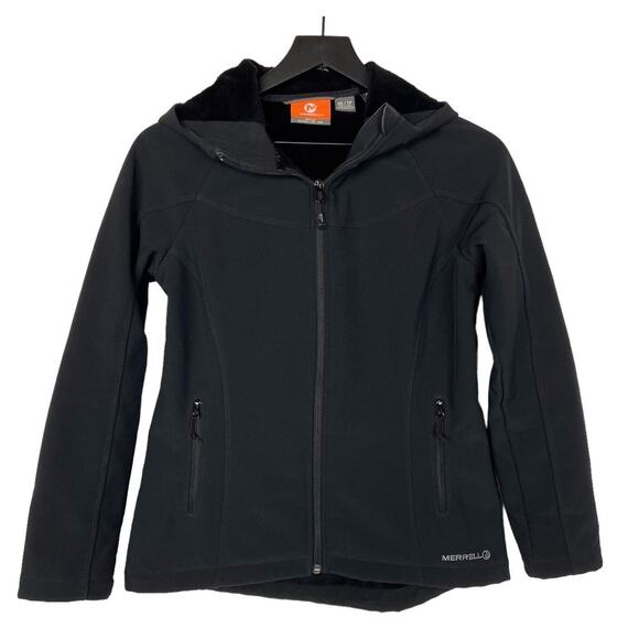 Merrell Black Softshell Jacket Wind Water Resistant Double Lined Womens Size XS - Picture 1 of 8